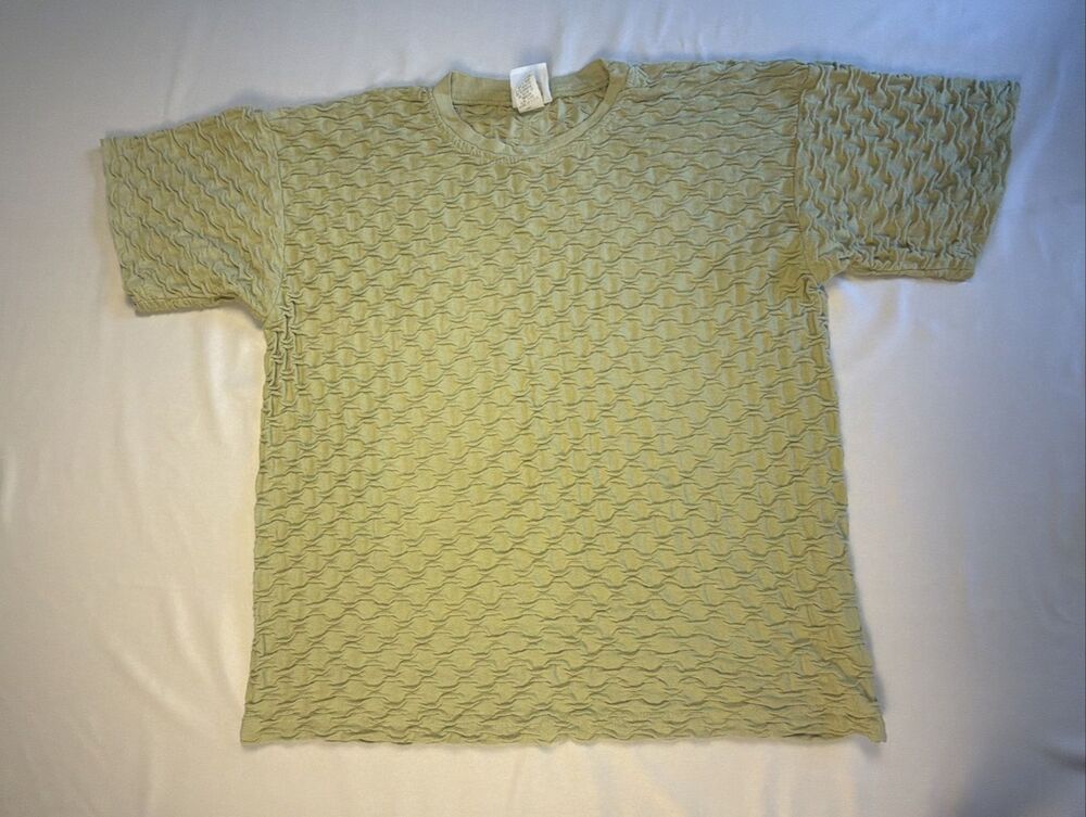 VTG 90s Puckered Seersucker Shirt Chartreuse Lime Green Fairy Grunge Avant Garde